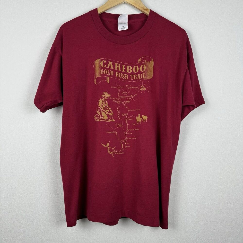 Vintage Gold Rush Shirt Cariboo Trail Sz XL Red Single Stitch 90s San Francisco
